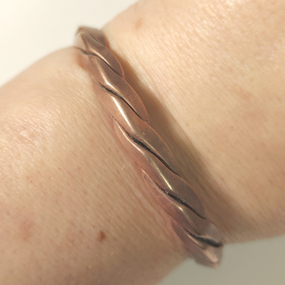 Vintage Copper Adjustable Cuff Bracelet, Traditional twisted & fused des…